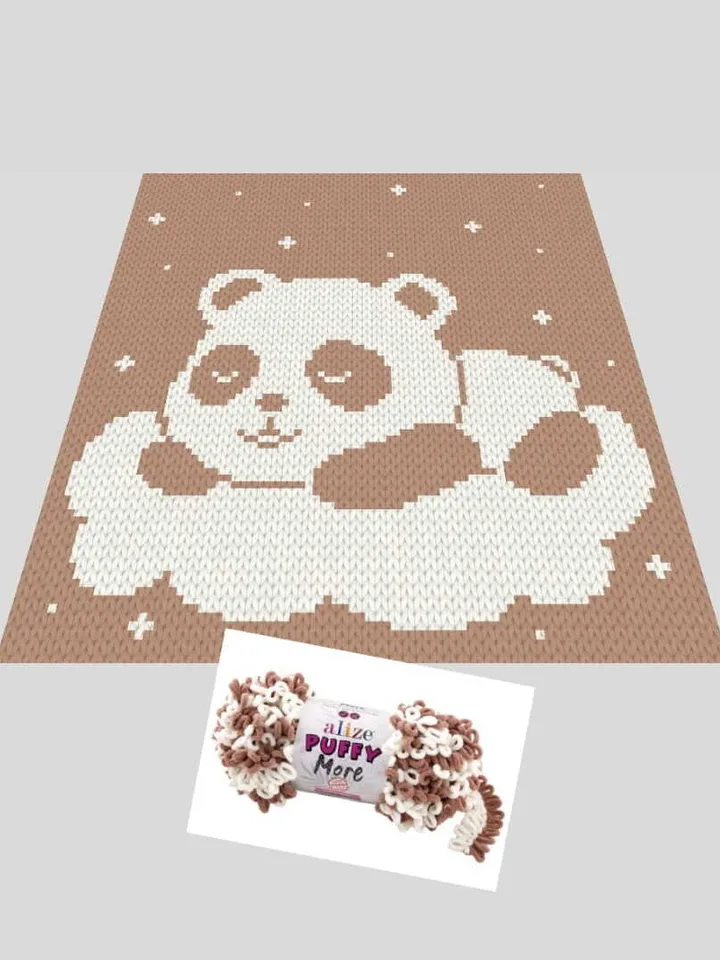 Loop yarn Finger knitted Sleeping Panda blanket pattern