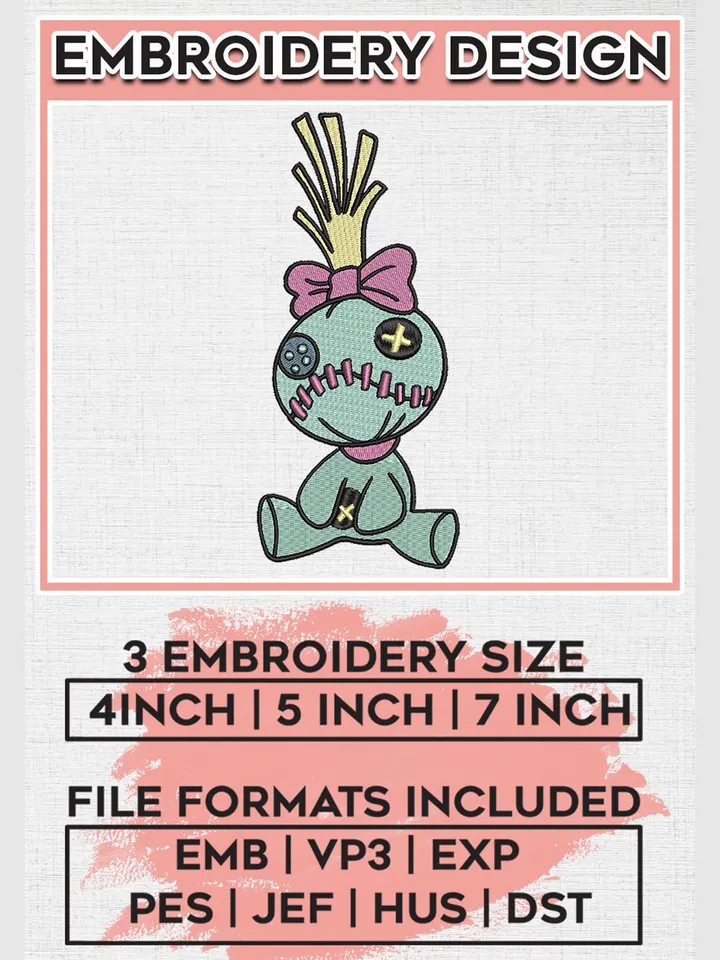 Stitch Scrump Doll Embroidery Designs, Lilo & Stitch Embroidery, Disney Character Embroidery Files, Machine embroidery Files, Digital Download
 EMB_CARTOON_142