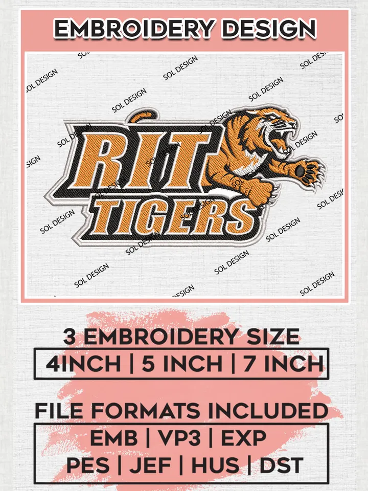 RIT Tigers Team Writing Mascot Logo Embroidery Design Files, NCAA RIT Tigers Machine Embroidery, NCAA Teams, 3 sizes, NCAA Machine embroidery designs, Digital Download