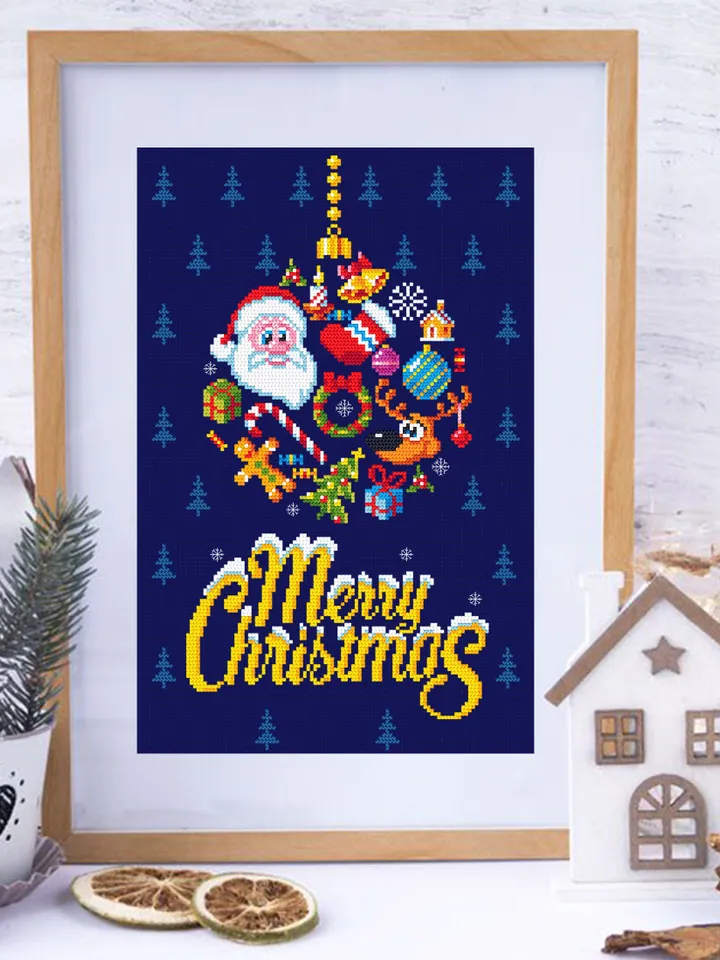 Merry Christmas cross stitch pattern PDF download Christmas ball cross stitch chart, Christmas pattern digital PDF, Santa cross stitch #N16