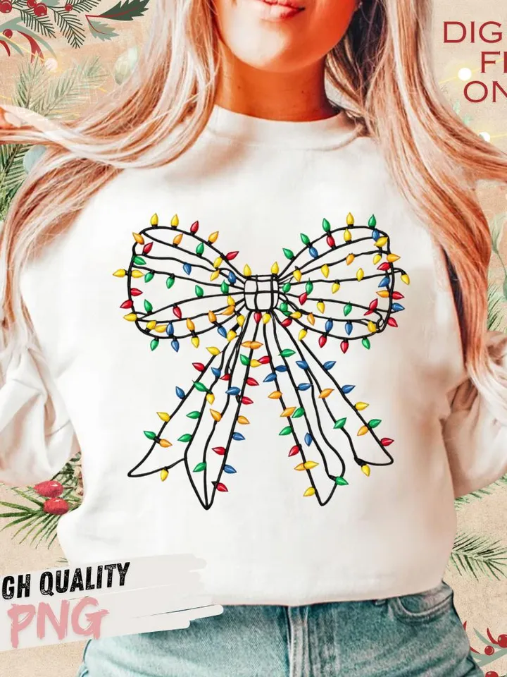 Christmas Light Bow, Christmas Coquette Bow Png Design, Christmas Light Png, Xmas Coquette Bow PNG, Christmas Sublimation Design