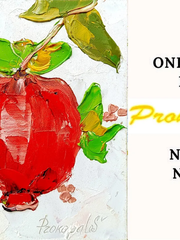 Pomegranate Painting Fruit Original Art Impasto Painting Original Oil Painting Kitchen Wall Art 6 by 6 inches by ArtProkopaloSv