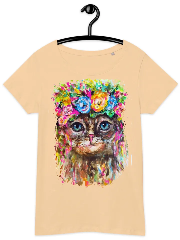 Flower cat Women’s basic organic t-shirt made with my original watercolour mix media artwork,one of a kind.