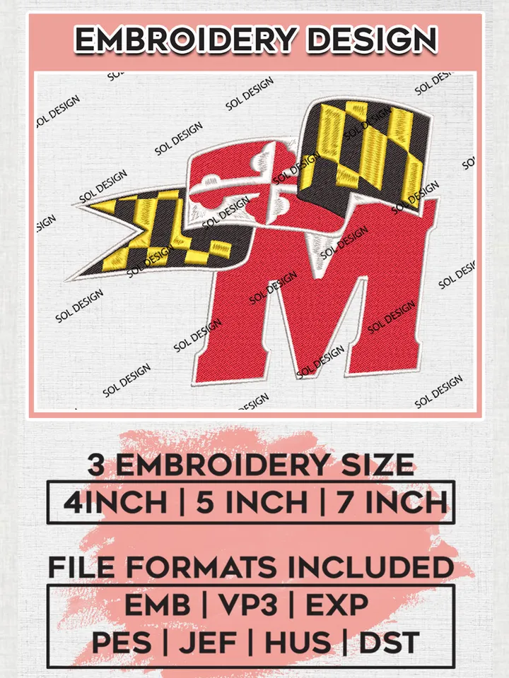 Maryland Terrapins College Football Team Logo Embroidery Design Files, NCAA Maryland Terrapins Machine Embroidery, NCAA Teams, 3 sizes, NCAA Machine embroidery designs, Digital Download