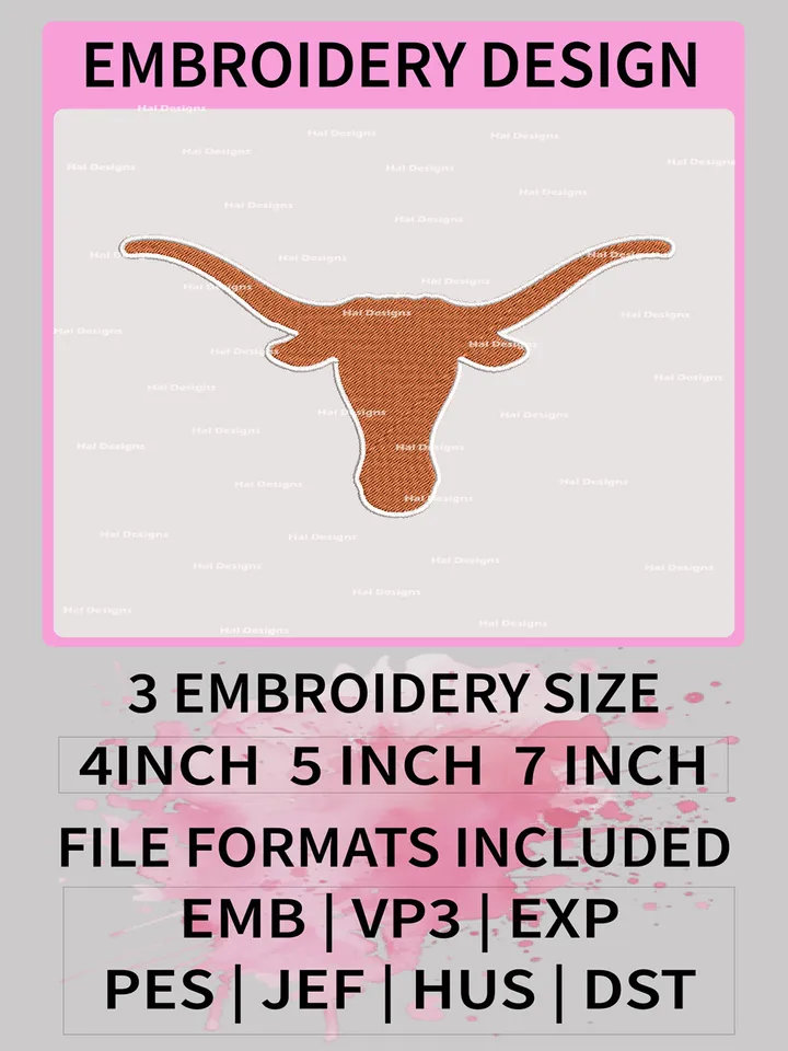 NCAA Texas Longhorns Embroidery File, 3 Sizes, 6 Formats, NCAA Machine Embroidery Design, NCAA Logo, NCAA Teams