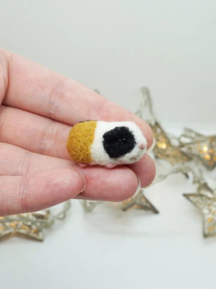 tiny needle felted guinea pig, tricolor guinea pig, miniature pet, made to order