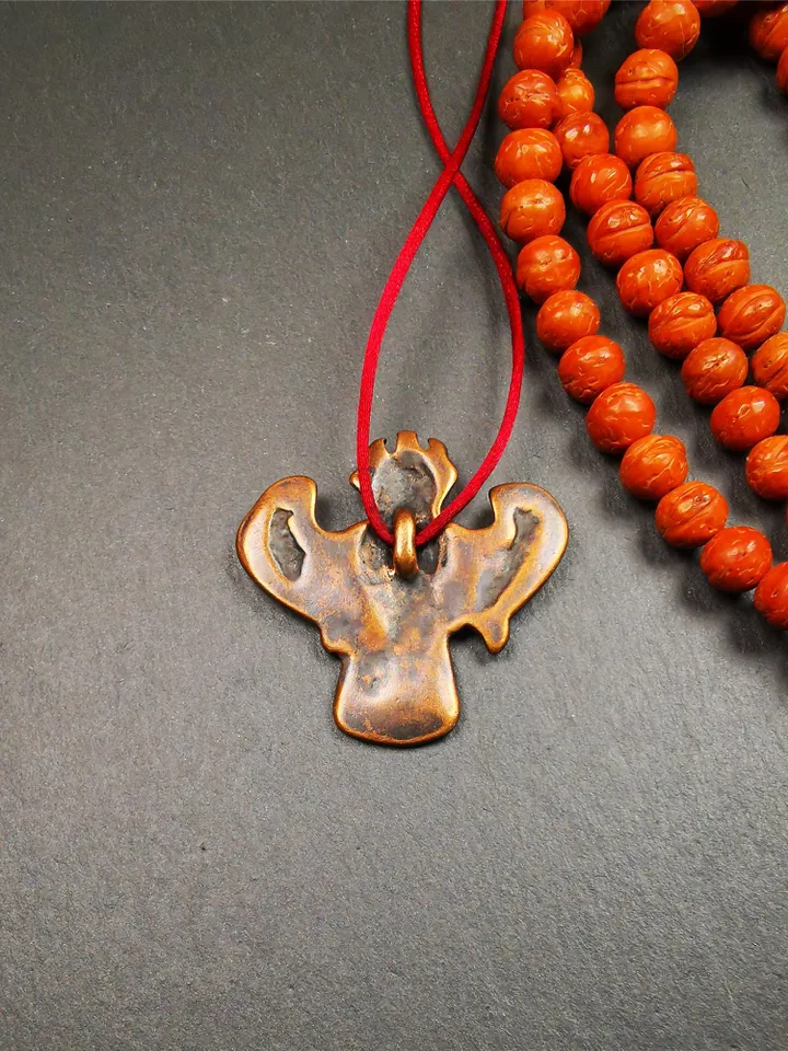 Gandhanra Antique Tibetan Buddhist Amulet Pendant - Garuda - The Golden-Winged Bird, Crafted from Brass,Size 1.57" * 1.57"