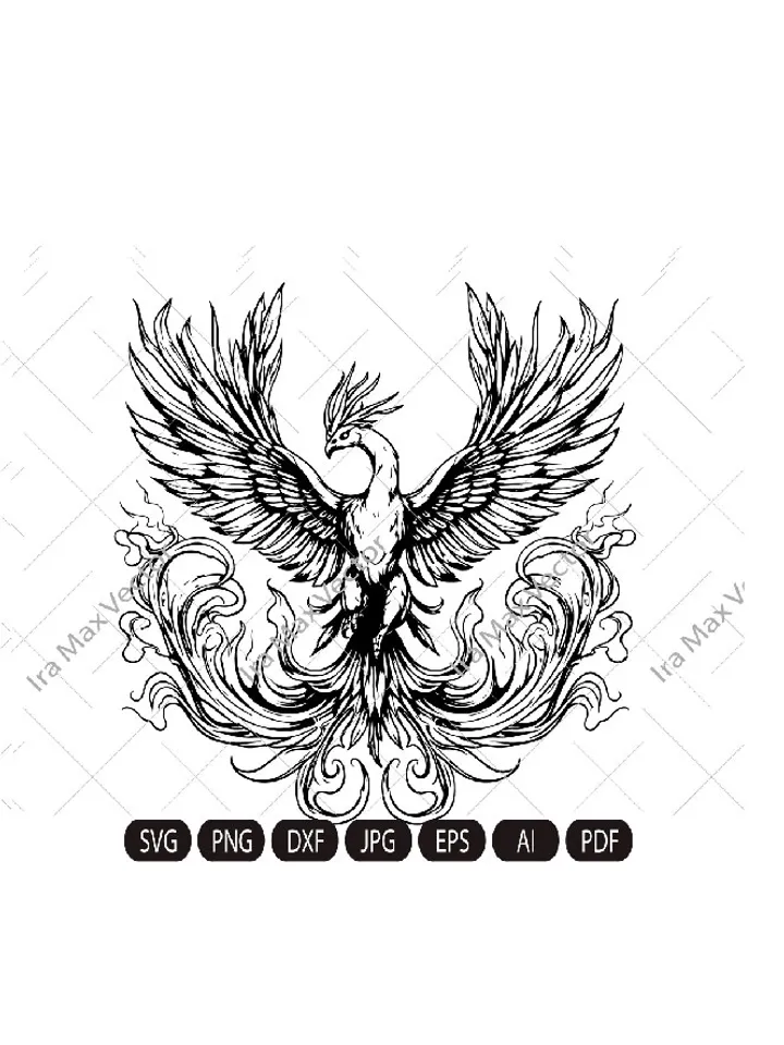 Phoenix Svg, Phoenix Clipart, Phoenix coloring page, Phoenix Wings Svg, Phoenix Cutfile, Phoenix Vector, Phoenix Bird Svg, Firebirds Svg