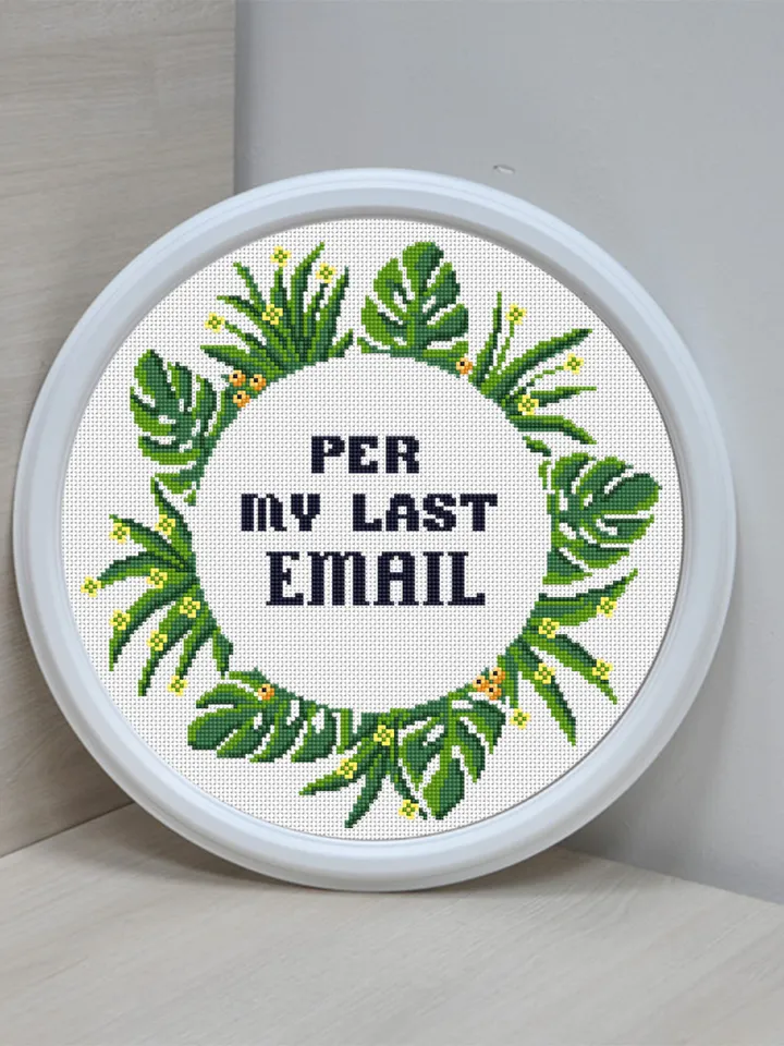 Monstera leaf wreath cross stitch pattern PDF download Per my last email Quote cross stitch chart, Greenery border pattern digital PDF #Q36