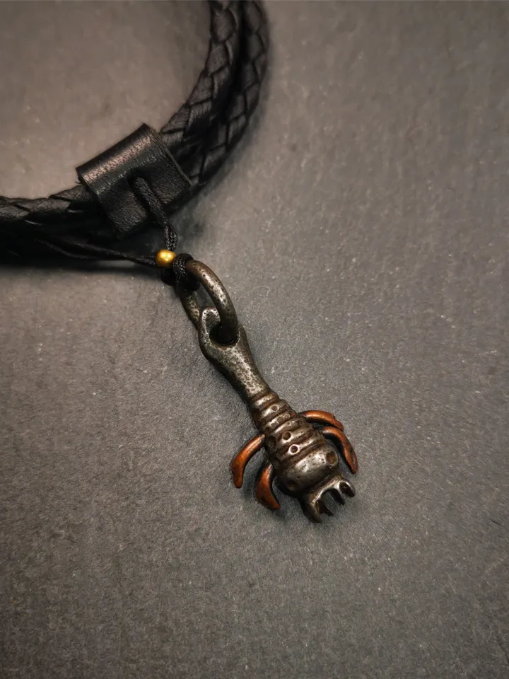Gandhanra Antique Tibetan Thokcha Amulet Pendant,Scorpion Guru of Padmasambhava, Buddhist Scorpion Totem, Made of Thunder Iron,1.26"