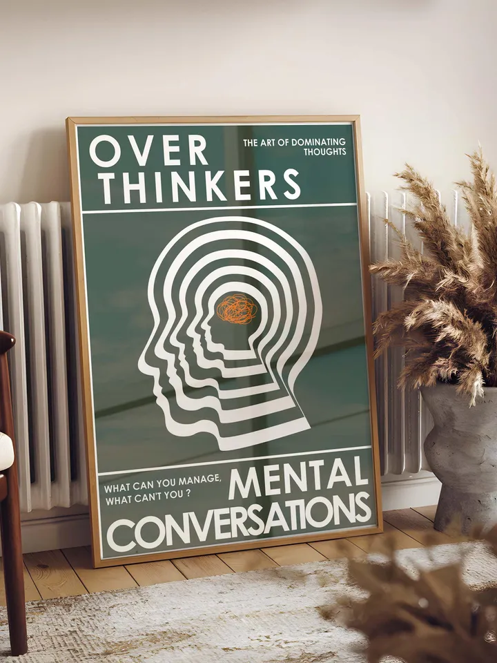 Overthinkers Wall Art Digital Print Retro Style Creativity Poster Eclectic Printable Artwork Trendy Room Decor Instant Download White Green