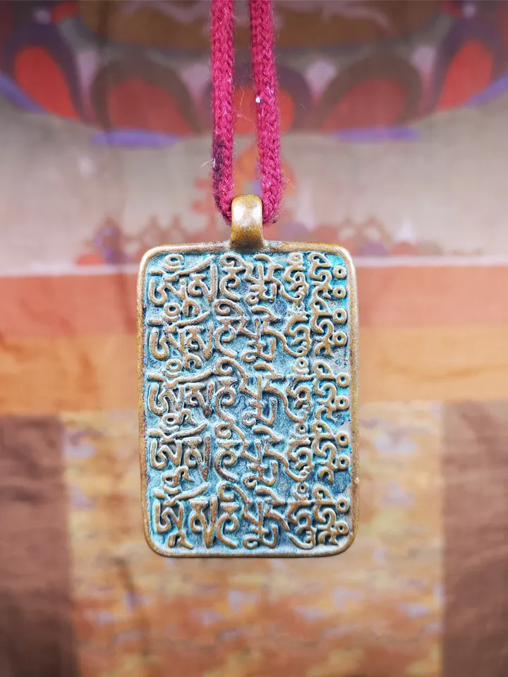Gandhanra Handmade Tibetan Buddhist Amulet,Om Badge Pendant, Mantra of Om Mani Padme Hum, Made of Copper,2.44"