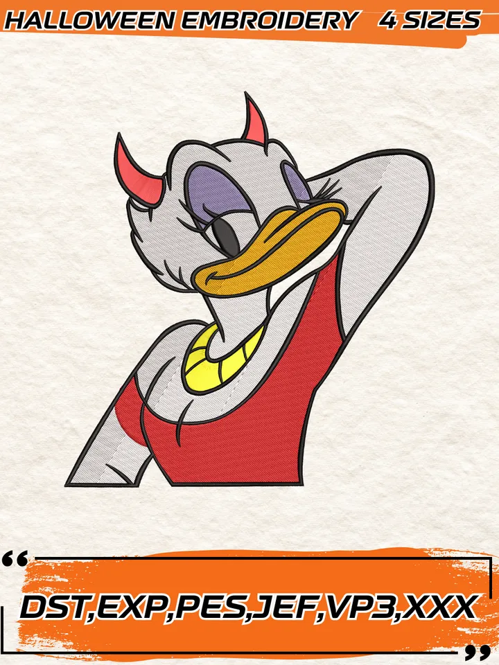 Red Devil Daisy Embroidery Design,Halloween Embroidery Design,4 Sizes, Digital Download