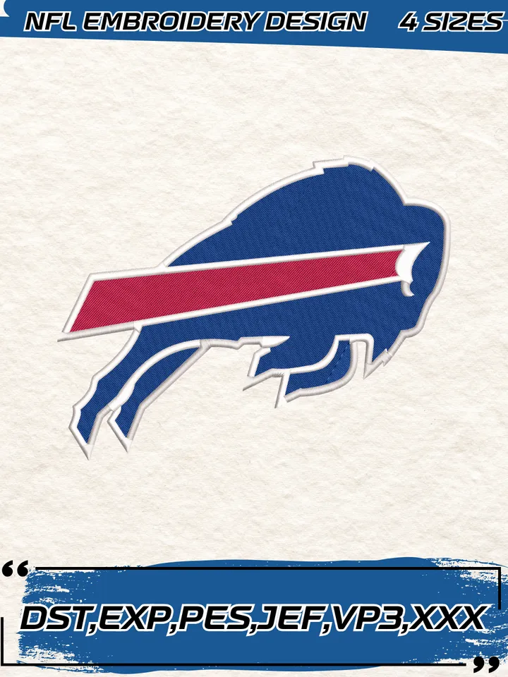 Buffalo Bills Embroidery Design,NFL Logo Embroidery Design,Machine Embroidery Design File,4 Sizes, Digital Download