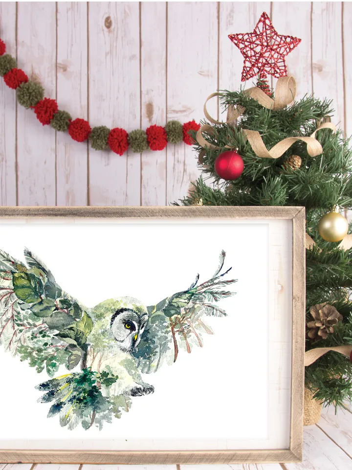 Owl Art Print, Printable Instant Download, Watercolor Print, Wild Animal, Wall Decor, Prints Wall Art, Green Nature Eco