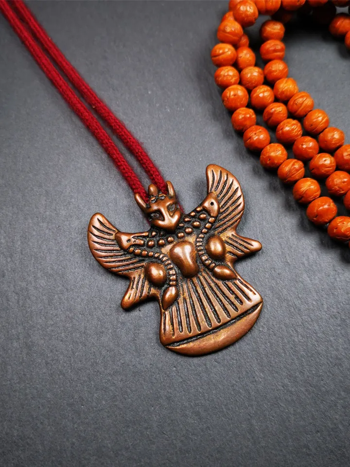 Gandhanra Antique Tibetan Buddhist Amulet,Garuda,Garula,Suparna,Golden-winged Bird Pendant,Made of Bronze - 2.24"