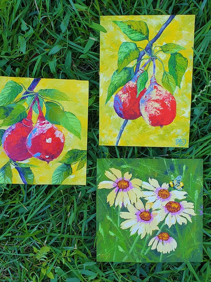 Pear Painting Fruit Original Art Food Wall Art Kitchen Small Oil Painting