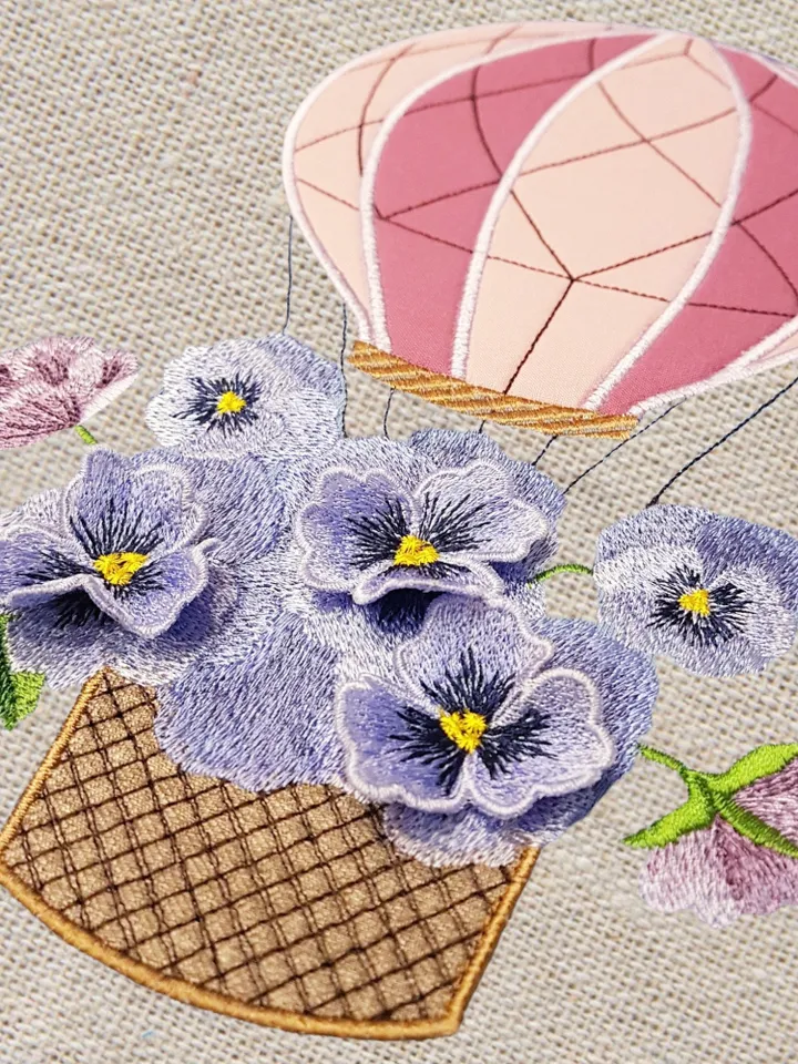 Air balloon with 3Dflowers Machine embroidery design digital embroidery pattern home and clothing décor embroidery motif 3Dembroidery design