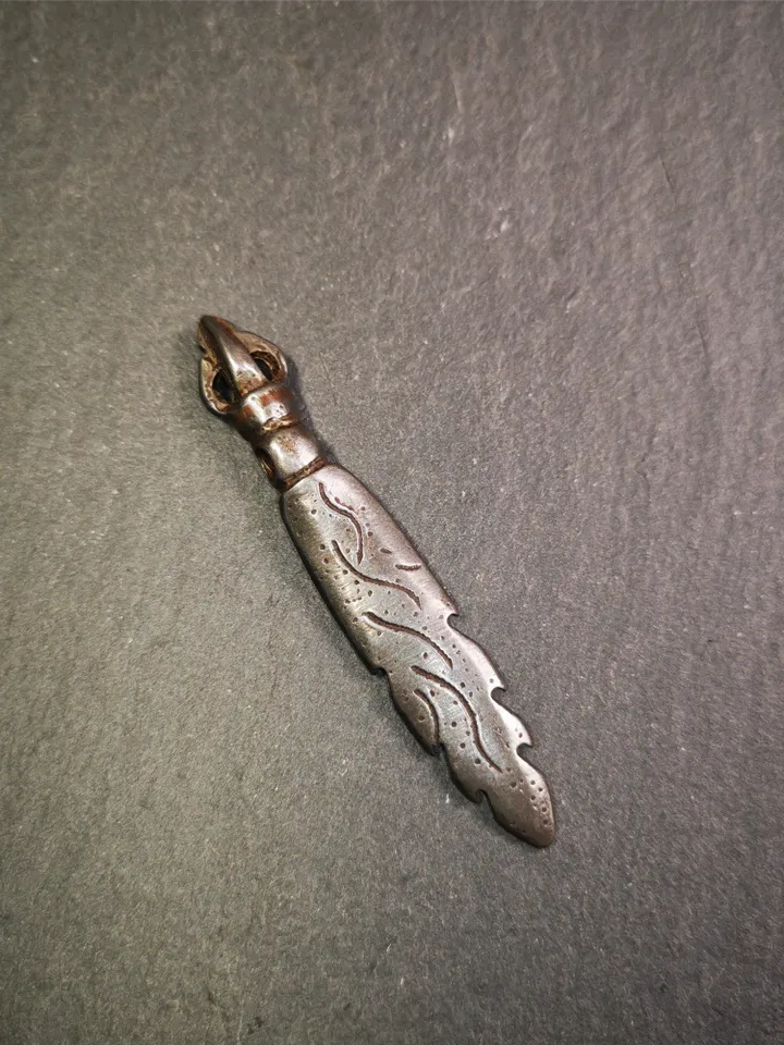 Gandhanra Vintage Tibetan Buddhism Amulet,Fire Vajra Sword of Wisdom Buddha Manjushri, Made of Cold Iron,2.8"