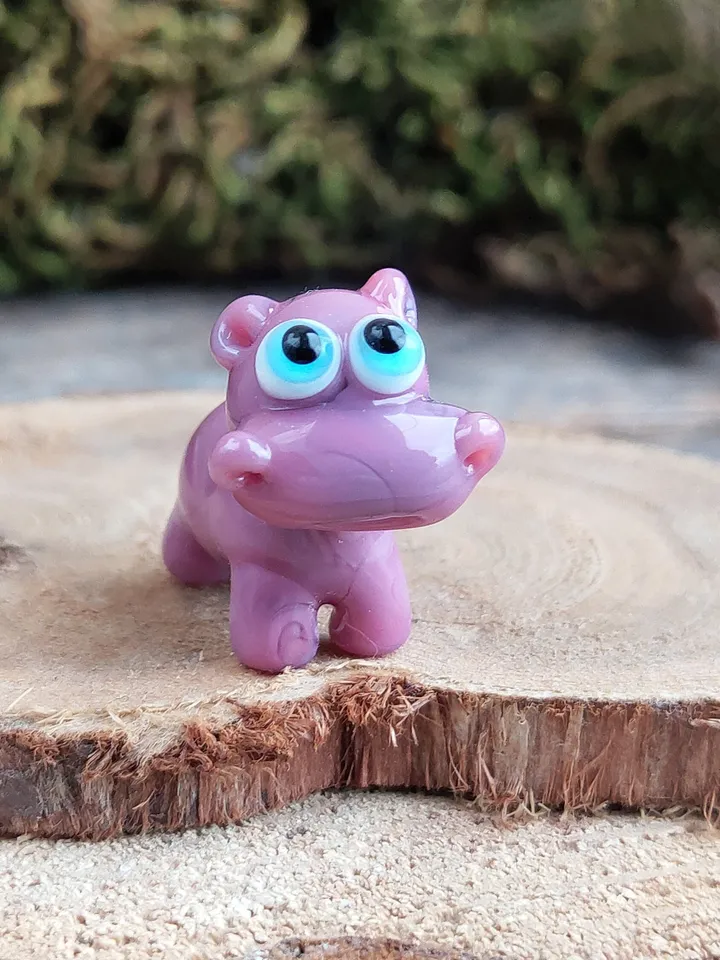 Hippo figurine Hippo miniature Hippopotamus sculpture Begemoth figurine Hippo gifts Hippo decor | Tiny Glass hippo bead Miniature animals