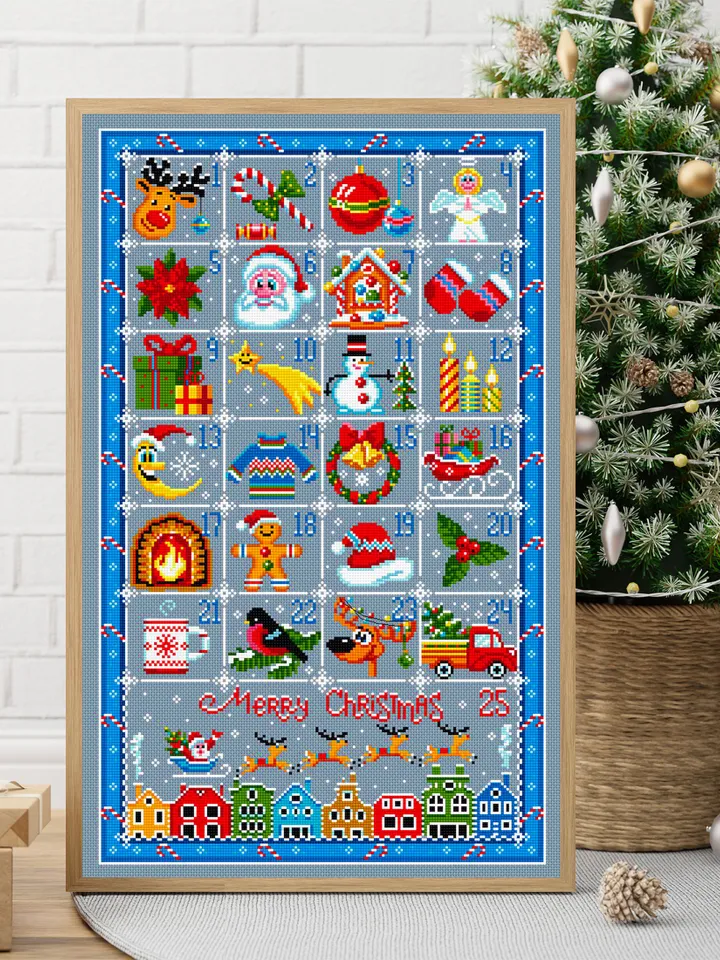 Christmas advent calendar cross stitch pattern PDF download Merry Christmas cross stitch chart, Christmas pattern digital PDF #N46