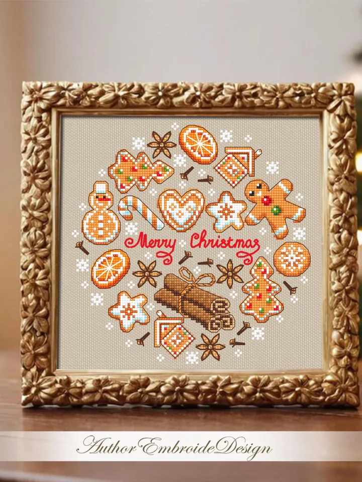 Christmas gingerbread cross stitch pattern PDF download Merry Christmas cross stitch chart, Christmas sugar and spice pattern digital #N155