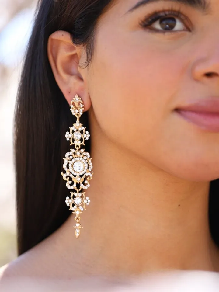Extra Long Vintage Style Gold Wedding Earrings, Art Deco Bridal Earrings, Swarovski Bridal Earrings, Chandelier Statement Earrings, Jewelry