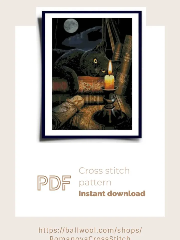 Magic Cat cross stitch PDF pattern, Animal embroidery design, Instant download