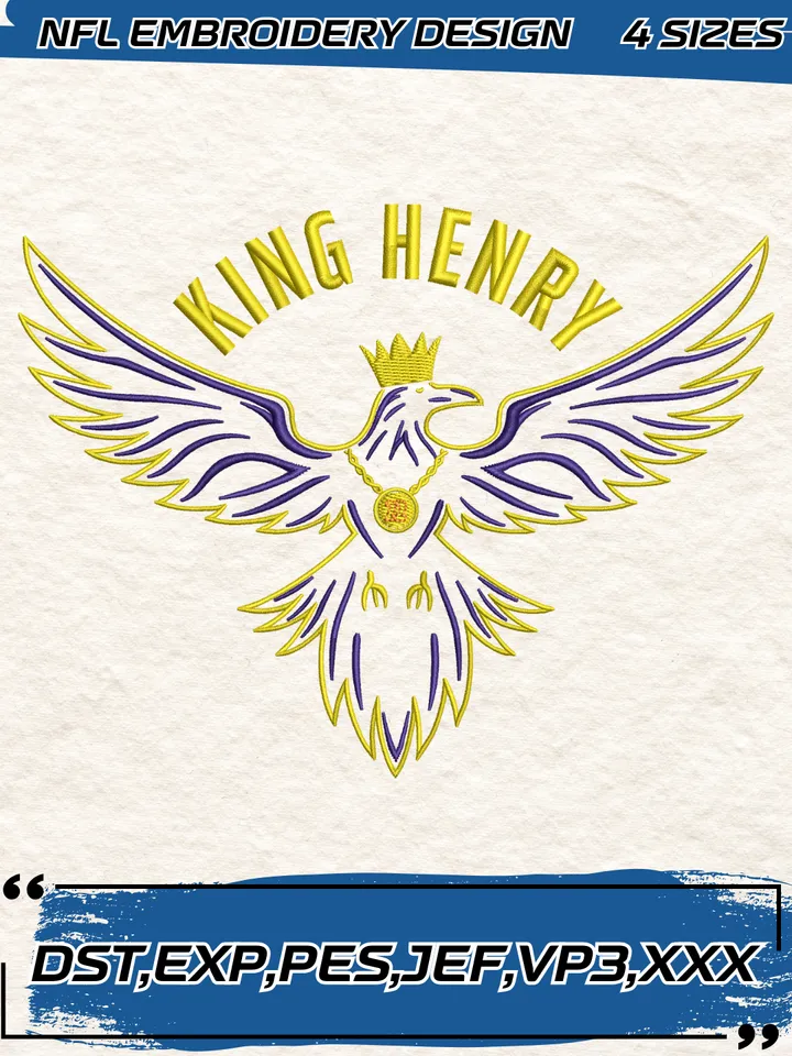 King Derrick Henry Baltimore Raven Embroidery Design,NFL Logo Embroidery Design,Machine Embroidery Design File,4 Sizes, Digital Download
