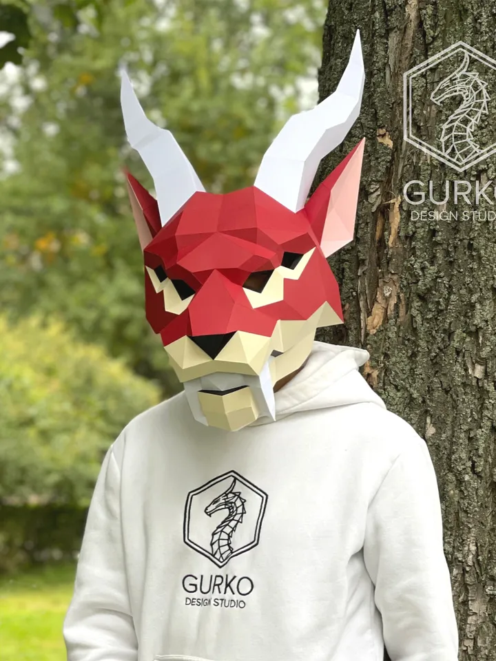 Chimera Mask Papercraft, Digital Template, PDF Download, Gurko, 3D Low Poly Animal Mask, DIY Origami, Pepakura, Paper Mask, DIY Costume