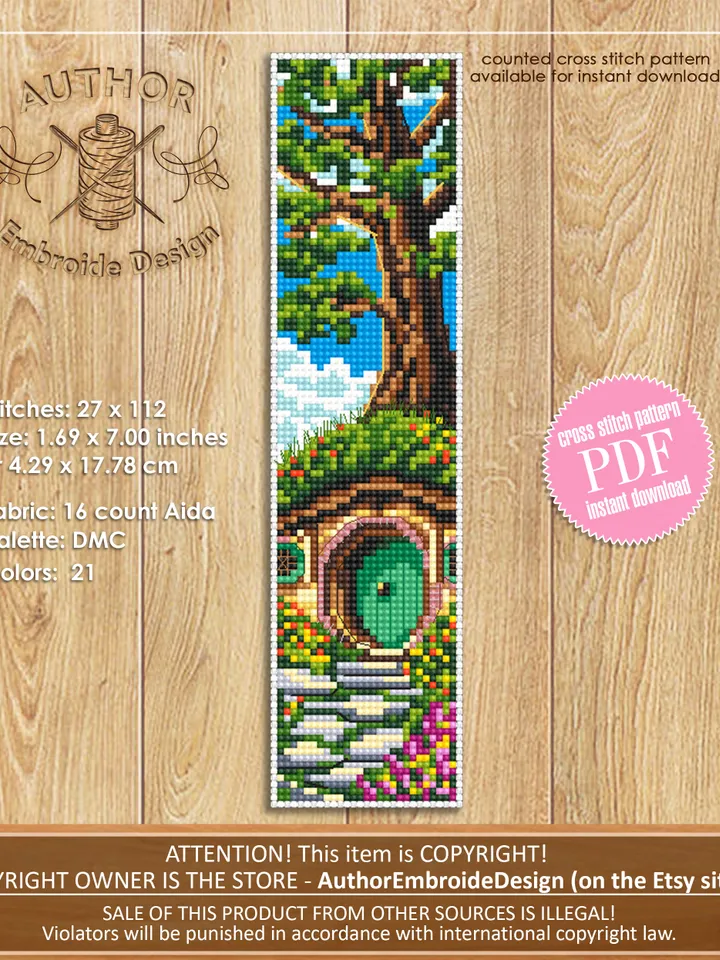 Fantasy bookmark set cross stitch pattern download PDF Fairy door cross stitch Magic handmade bookmark Nature cross stitch Wizard world #B90
