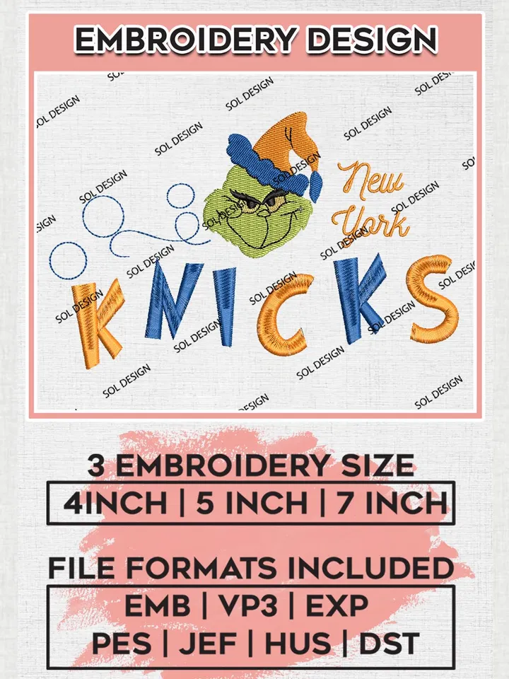 Grinch New York Knicks Embroidery Designs, Grinch Christmas Embroidery Files, NBA New York Knicks Machine Embroidery Designs, NBA Knicks Logo, NBA Christmas Machine Embroidery Design, Digital Download