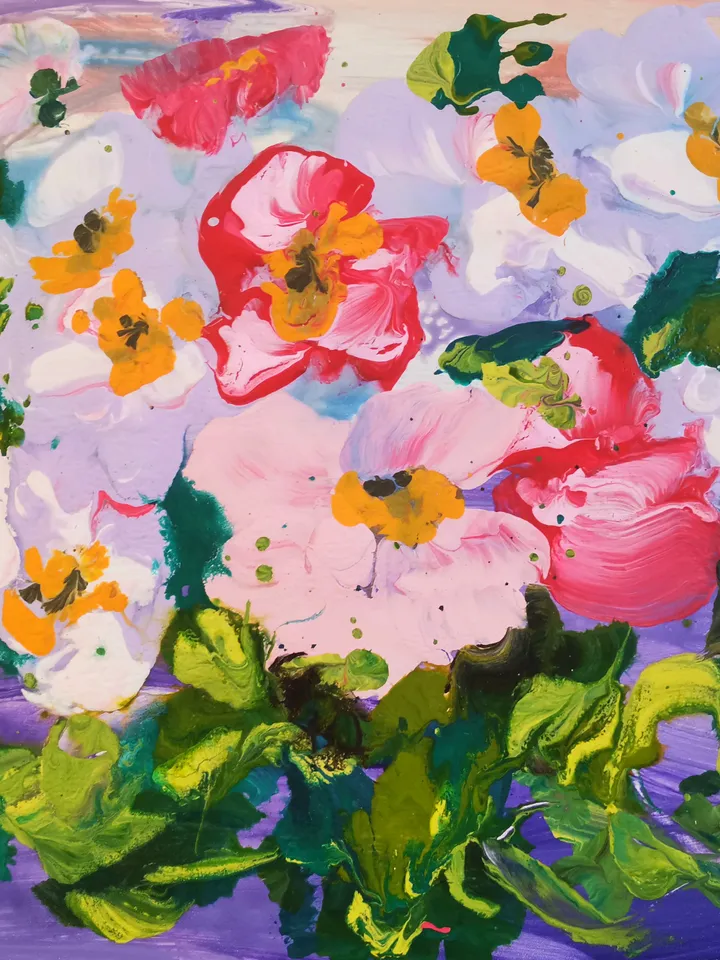 Flower White Red Bouquet Abstract Art Painting Original Artist Svinar Oksana