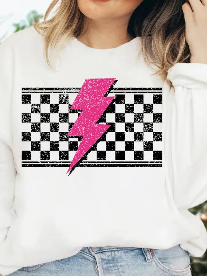 Grunge Checkered Lightning PNG, Distressed Lightning Bolt Design, Checkered Mom Life Png, Cool Mom PNG, Textured Checkerboard Sublimation