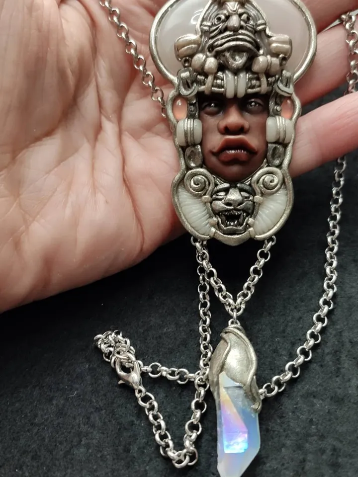 Amazon necklace, silver necklace, cameo necklace, rose quartz, boho necklace,