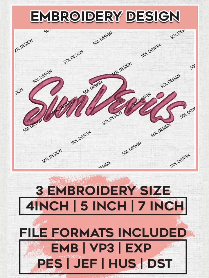 NCAA Sun Devils College Team Word Logo Embroidery Design Files, NCAA Arizona State Sun Devils Machine Embroidery, NCAA Teams, 3 sizes, NCAA Machine embroidery designs, Digital Download