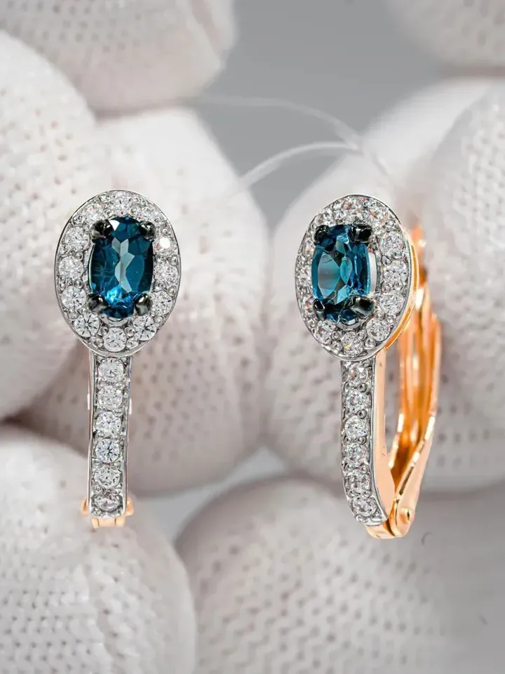 Earrings Silver gold plated 925 assay value with London topaz
