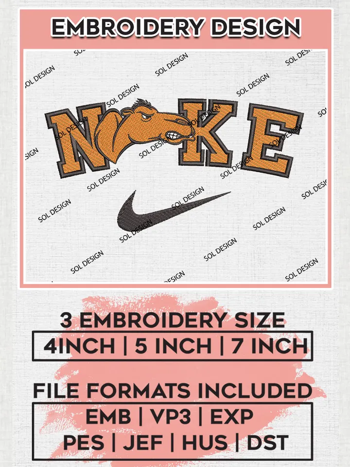 Nike Campbell Fighting Camels Machine Embroidery Design, NCAA Campbell Fighting Camels Embroidery Design Design files, NCAA Embroidery Designs, NCAA Machine Embroidery Designs, Digital Download
