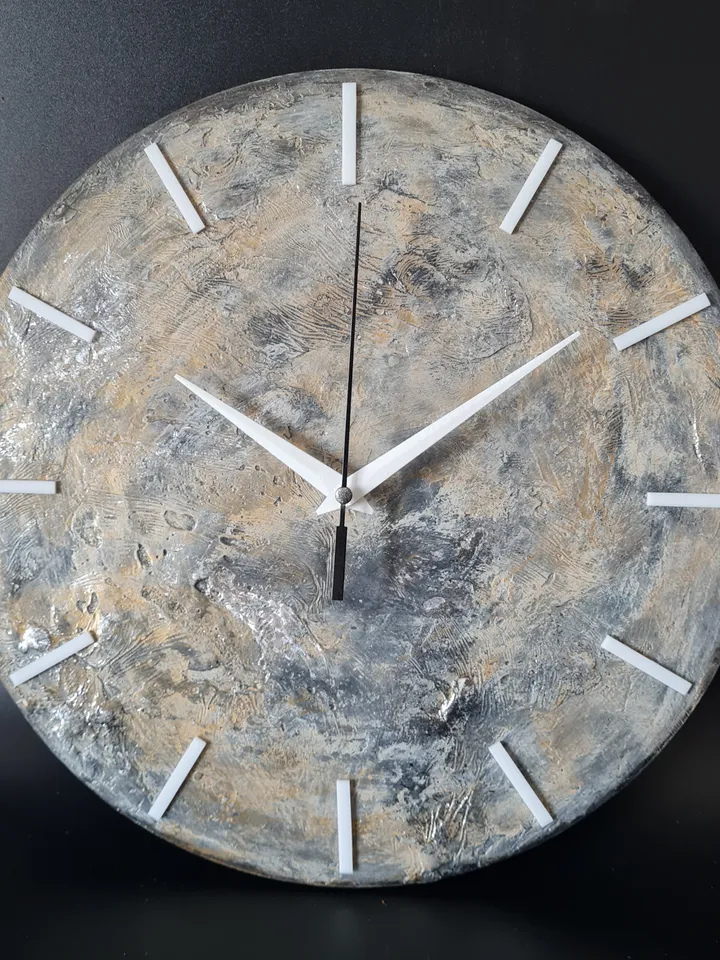 Textural wall clock Wall clock for living Art moon wall clock Hand painted clock