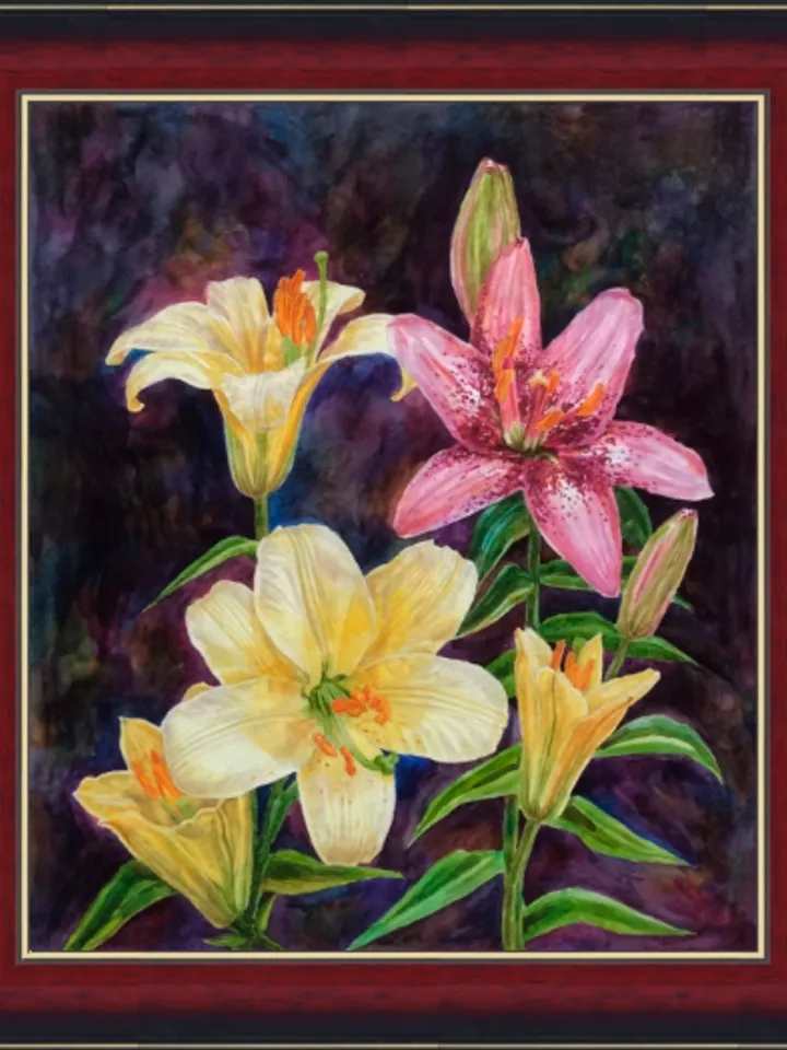 "Lilies" original wall art watercolor painting flower picture