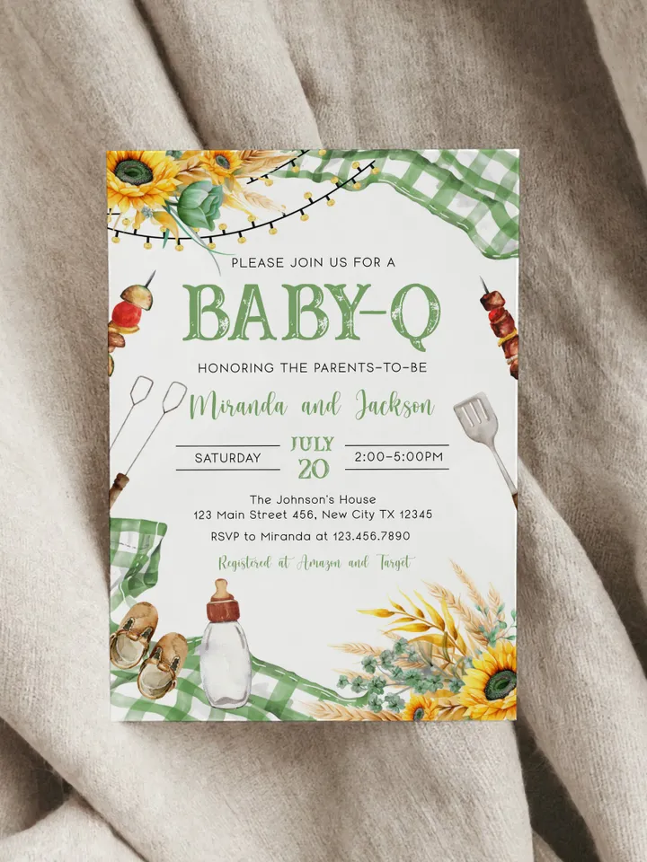 Baby-Q Baby Shower Invitation, BBQ Baby Shower Invite, Backyard Baby Shower, BBQ Party Baby Sprinkle Invitation, Editable Template I116