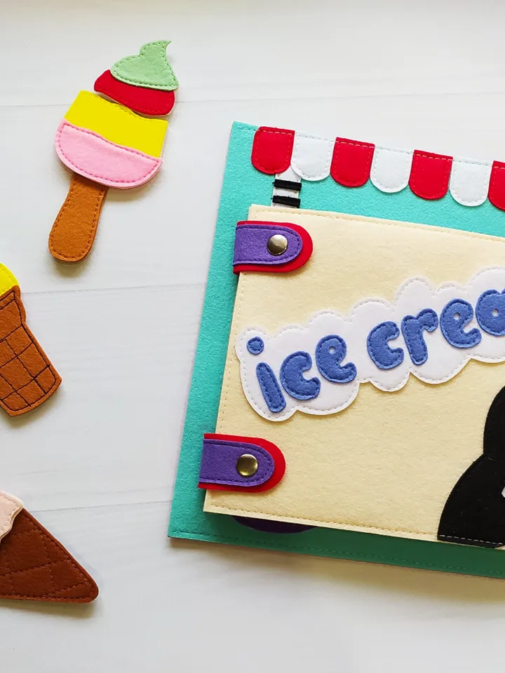 Ice Cream Quiet book Pattern , Kitchen Felt book template pdf, Soft sensory book template, Busy book sewing ideas for girl 2, 3, 4 year old