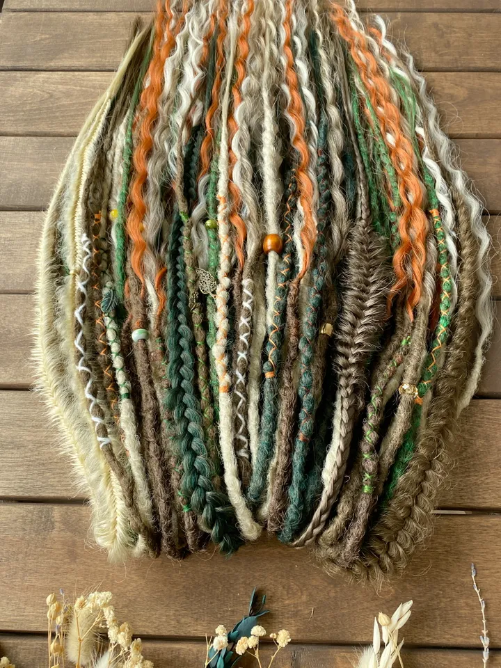 Brown blonde green and ginger synthetic curly de dreads Ready to ship π