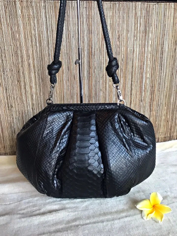 Genuine python skin black classy elegant bag / exotic leather bags / handmade designer purse
