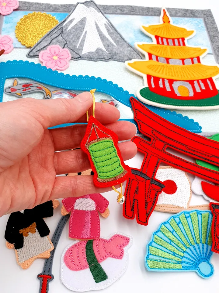 Japan Quiet Book Page & Finger Puppets ITH Embroidery Design, Mount Fuji Felt Play Set, Sakura, Educational Toy Download