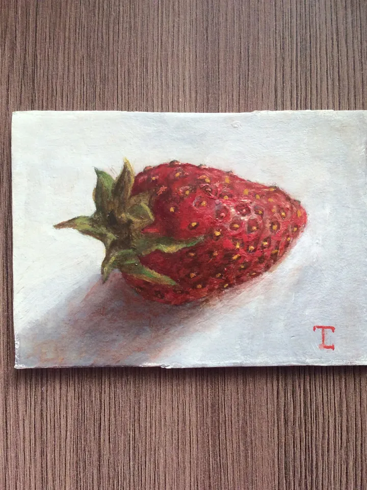 "ACEO Strawberry", oil painting fruit berry artwork still life