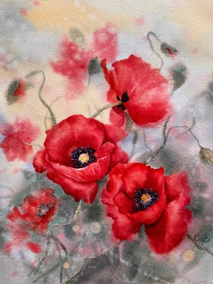 Poppies Original Painting Flowers Watercolor Painting Wildflowers Art Meadow Wall Art