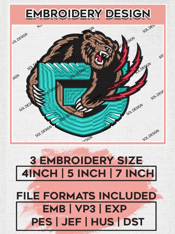 Memphis Grizzlies Embroidery Design, NBA Memphis Grizzlies Logo Embroidery files, NBA Machine embroidery design, NBA Embroidery Designs, Digital Download