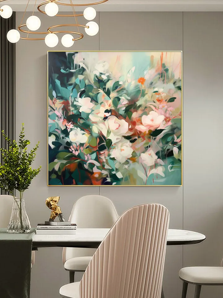Large Original Flowers Oil Painting On Canvas, Abstract Blooming Flowers Painting, Boho Wall Art, Custom Painting, Living room Home Decor