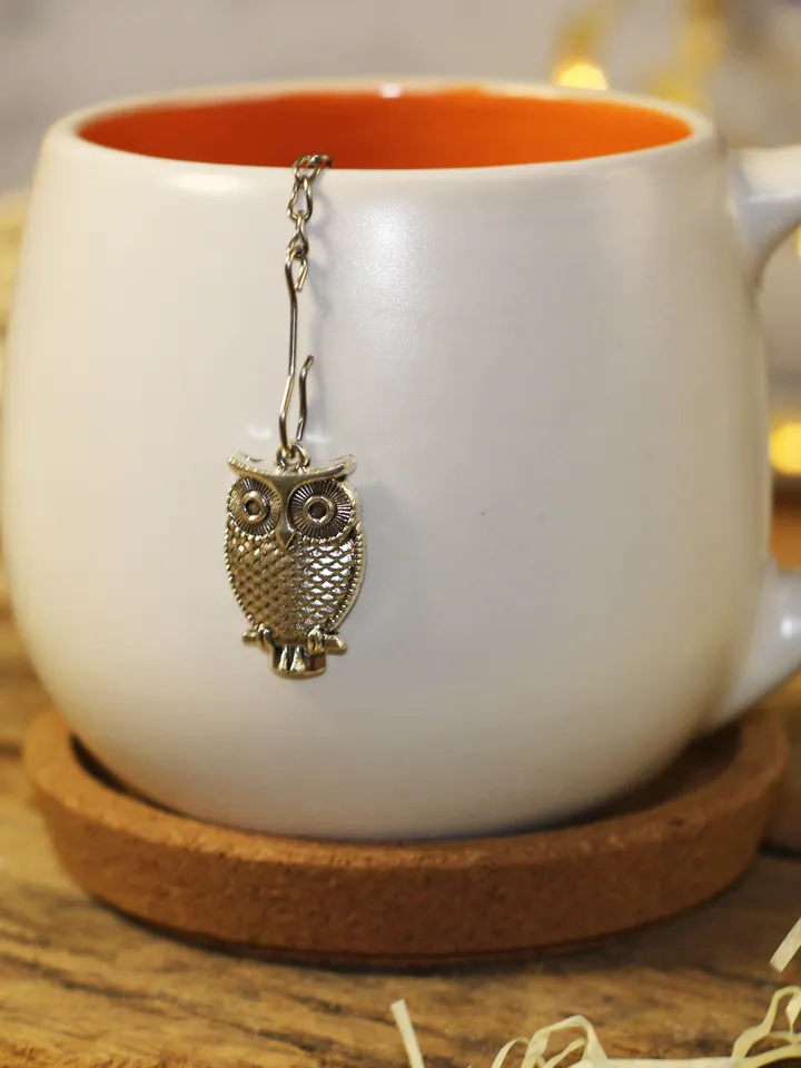 Owl tea strainer for herbal tea, Tea infuser with owl charm, Tea Steeper owl pendant, Loose leaf tea